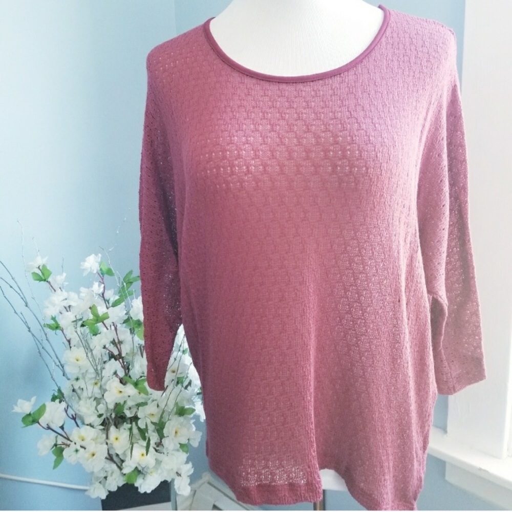 Red Sheer Textured Knit Layering Top